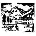 Chalet in Gantrisch Nature Park in Freiburg Switzerland Swiss Scherenschnitte Paper Cut Style