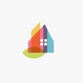 Chalet home logo eco house design sign, chalet abstract color icon. Colorful cottage, townhouse, duplex house. Overlay