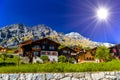 Chalet and hotels in swiss village in Alps, Leukerbad, Leuk, Vis Royalty Free Stock Photo