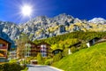 Chalet and hotels in swiss village in Alps, Leukerbad, Leuk, Vis Royalty Free Stock Photo