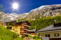 Chalet and hotels in swiss village in Alps, Leukerbad, Leuk, Vis Royalty Free Stock Photo