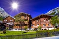 Chalet and hotels in swiss village in Alps, Leukerbad, Leuk, Vis Royalty Free Stock Photo