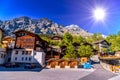 Chalet and hotels in swiss village in Alps, Leukerbad, Leuk, Vis Royalty Free Stock Photo