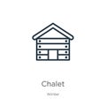 Chalet icon. Thin linear chalet outline icon isolated on white background from winter collection. Line vector chalet sign, symbol