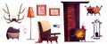 Chalet interior furniture and decorative elements. Royalty Free Stock Photo