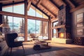 chalet interior with large windows. Generative AI, Generative, AI Royalty Free Stock Photo