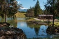 Chalet in Mosigo Lake in San Vito di Cadore inside Italian Dolomites Alps Scenery Royalty Free Stock Photo