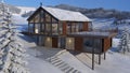 Chalet in the mountains in winter with snow