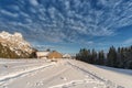 Chalet with snow on austrian mountain