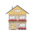 Chalet. Swiss cottage. Alpine house. Flat, cartoon, vector Royalty Free Stock Photo