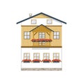 Chalet. Swiss cottage. Alpine house. Flat, cartoon, vector Royalty Free Stock Photo