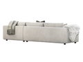 Chalet three-seat white velvet upholstery sofa with pillows and pelts. 3d render