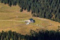 Chalet view from seceda mountain, Italy, Dolomites, Europe