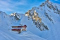 Chalet during winter at Balea Lake in the Fagaras mountains, Romania