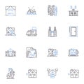 Chalets line icons collection. Rustic, Cozy, Retreat, Scenic, Lodge, Alpine, Fireplace vector and linear illustration