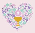 chalice with holy host and doves inside heart to event