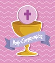 chalice with holy host and ribbon to event