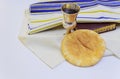 Chalice with red wine bread and Holy Bible Royalty Free Stock Photo