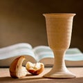 Chalice of wine, bible and bread Royalty Free Stock Photo