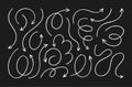 Chalk Arrow Hand-Drawn Set. Vector Doodle Wavy, Curved, Circular and Spiraling Thin Lines Royalty Free Stock Photo