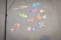 Chalk Art of  Fish on sidewalk Royalty Free Stock Photo