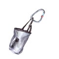 Chalk bag for climbing bouldering with a carabinerWatercolor illustration isolated white background.