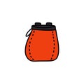 Chalk bag for climbing doodle icon, vector color line illustration
