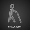 Chalk Blind human holding stick icon isolated on black background. Disabled human with blindness. Vector