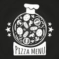 Chalk board pizza. Pizzeria menu chalk banner vector design