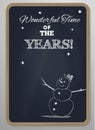 Chalk board with woodframe and hand drawn snowman Royalty Free Stock Photo