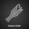 Chalk Broken bottle as weapon icon isolated on black background. Vector