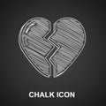Chalk Broken heart or divorce icon isolated on black background. Love symbol. Valentines day. Vector