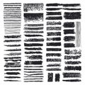 Chalk brushes. Hand drawn grunge texture chalk pencil strokes, doodle rough charcoal brush flat vector illustration set on white