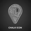 Chalk Cafe and restaurant location icon isolated on black background. Fork and spoon eatery sign inside pinpoint. Vector