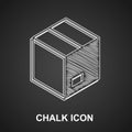Chalk Carton cardboard box icon isolated on black background. Box, package, parcel sign. Delivery and packaging. Vector