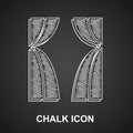 Chalk Circus curtain raises icon isolated on black background. For theater or opera scene backdrop, concert grand