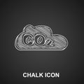 Chalk CO2 emissions in cloud icon isolated on black background. Carbon dioxide formula, smog pollution concept