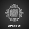 Chalk Computer processor with microcircuits CPU icon isolated on black background. Chip or cpu with circuit board. Micro Royalty Free Stock Photo