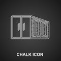 Chalk Container icon isolated on black background. Crane lifts a container with cargo. Vector