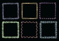 Chalk or crayon hand drawing square frame on chalkboard. Royalty Free Stock Photo
