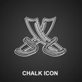 Chalk Crossed pirate swords icon isolated on black background. Sabre sign. Vector