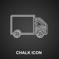 Chalk Delivery cargo truck vehicle icon isolated on black background. Vector