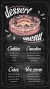 Chalk dessert menu board vector template