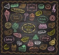 Chalk desserts and baked goods graphic set, doodle style