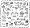 Chalk desserts and baked goods graphic set