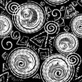 Chalk doodle greek style seamless pattern. Vector abstract geometric black and white background. Grunge Royalty Free Stock Photo