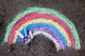 Chalk drawing on asphalt: colorful rainbow Royalty Free Stock Photo