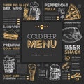 Chalk drawing beer restaurant menu design with hand drawing elements.