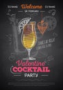 Chalk drawing cocktail valentine party poster Royalty Free Stock Photo