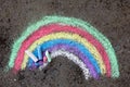 Chalk drawing: colorful rainbow Royalty Free Stock Photo